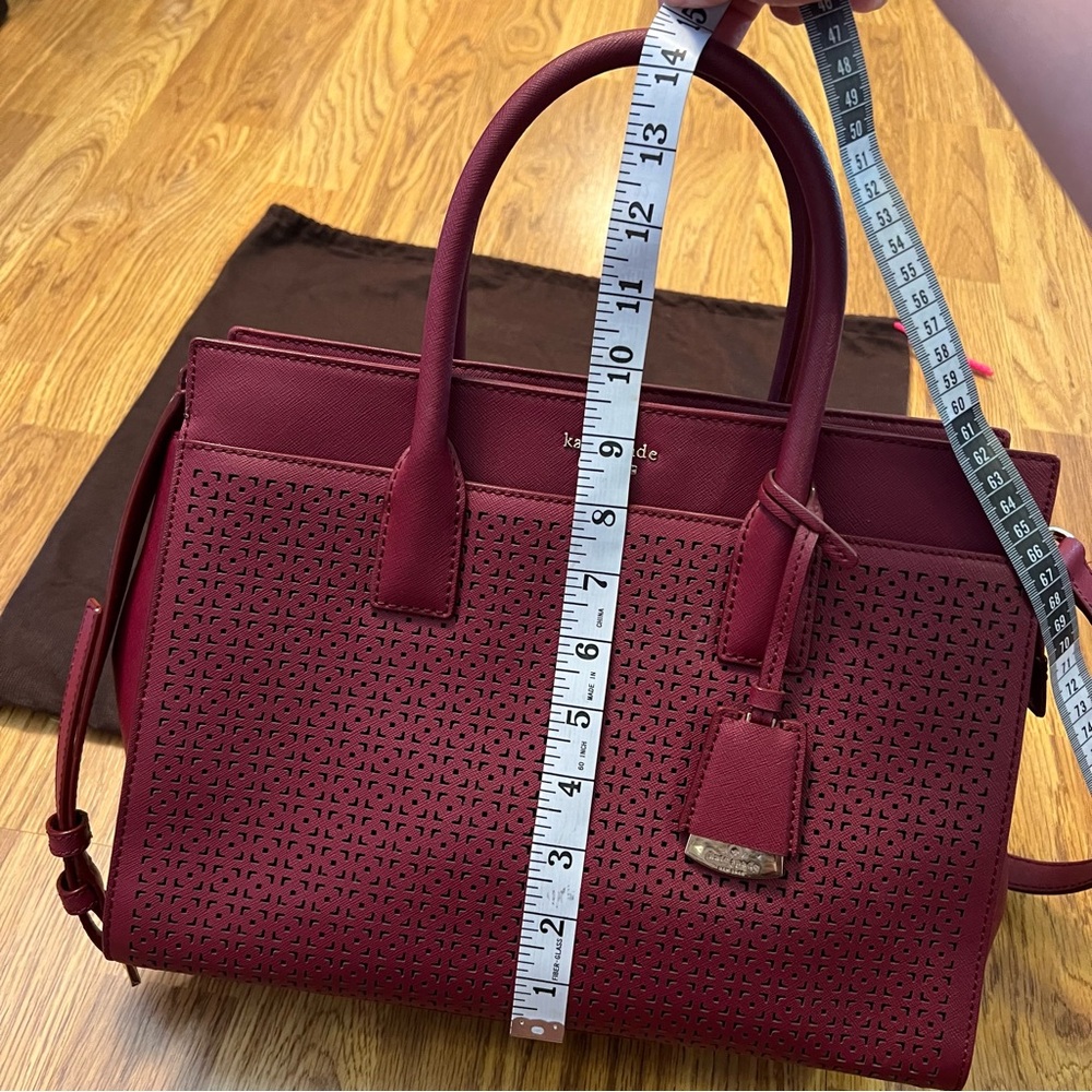 Kate Spade Cameron Street perforated Candace Maroon Satchel with dust bag - Picture 12 of 14